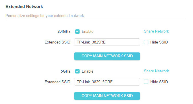 extended network page in Range Extender Mode