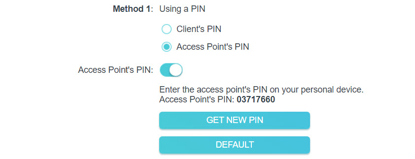 Access Point’s PIN selected