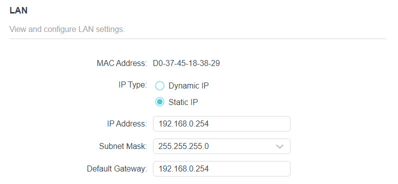 Image showing how to set a static IP address for the access point within the same subnet.