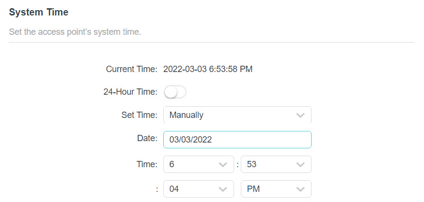 In the Set Time field, select Manually.