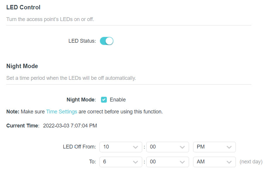 LED Status and Night Mode.