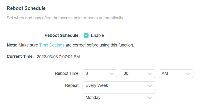 Enable Reboot Schedule.