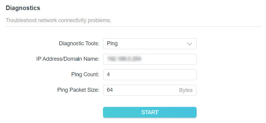 Choose Ping as the diagnostic tool.