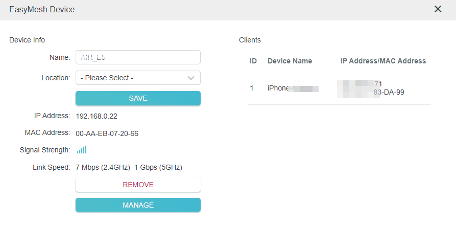 easymesh device info page