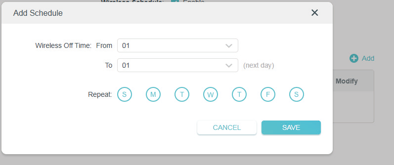 page to specify a wireless off period