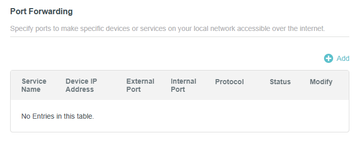the Port Forwarding section
