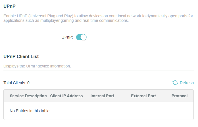 Advanced > NAT Forwarding > UPnP page
