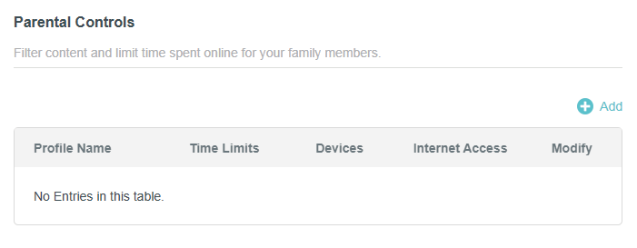 the table in Advanced > Advanced > Parental Controls page