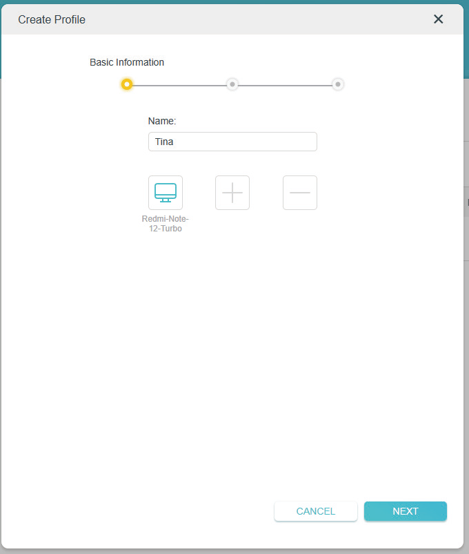 dialog box to enter basic info