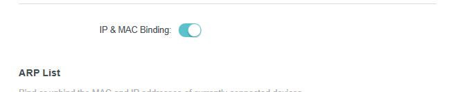 IP & MAC Binding enabled