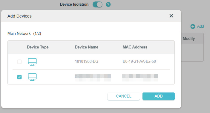 the table with 2 main networks