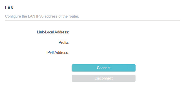 the LAN section when WAN Connection Type is Tunnel 6to4, Router selected as the mode in the IPv6 page