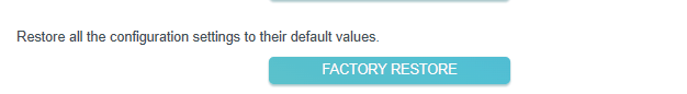 factory default restore page with factory restore button