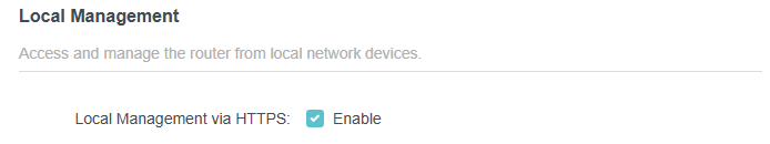 local management page with Local Management via HTTPS enabled