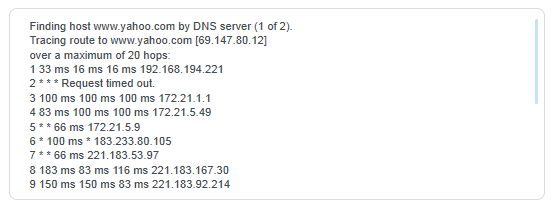 results tested through Traceroute