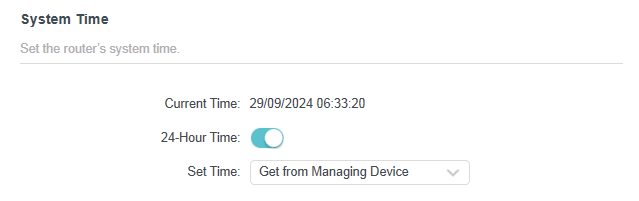 system time page with time get from managing device