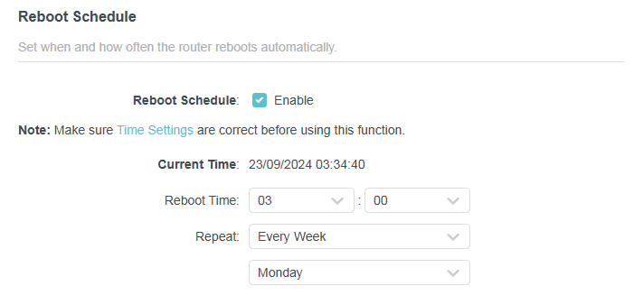 Reboot Schedule section