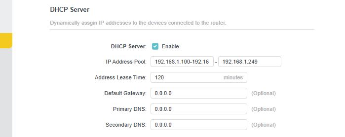 DNS server page when the Router is in Access Point Mode