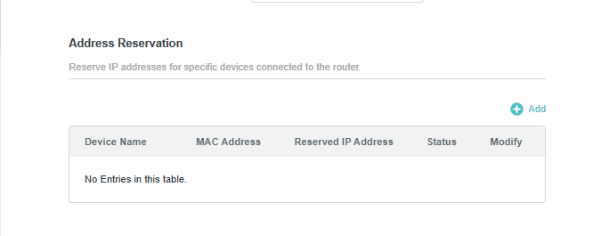 address reservation page when the Router is in Access Point Mode