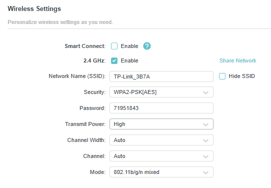 Wireless page when the Router is in Access Point Mode