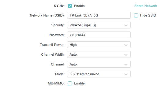Wireless page with info of 5GHz band when the Router is in Access Point Mode