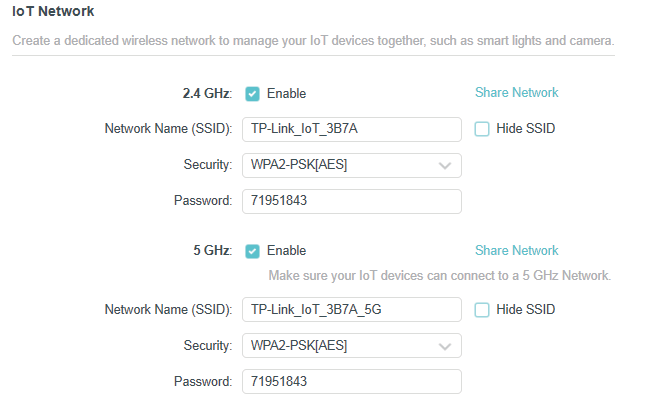 Advanced > Wireless > IoT Network page when the Router is in Access Point Mode
