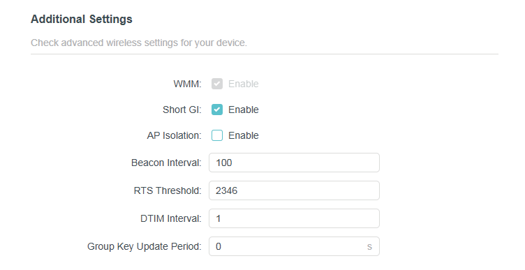 Advanced > Wireless > Additional Settings page when the Router is in Access Point Mode