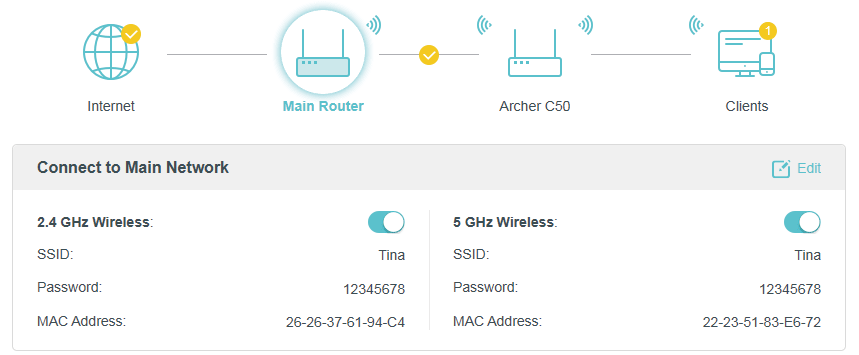 locate the main router icon when the Router is in Range Extender Mode