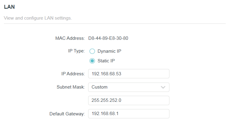 Advanced > Network > LAN page when the Router is in Range Extender Mode