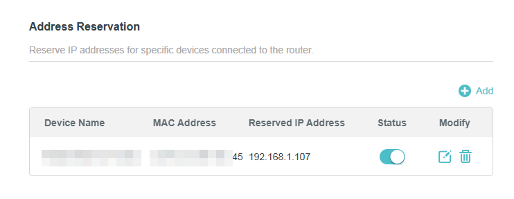 address reservation list when the Router is in Range Extender Mode