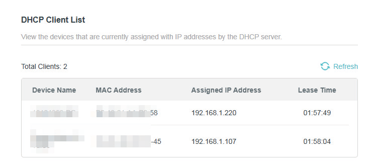 DHCP Client list when the Router is in Range Extender Mode