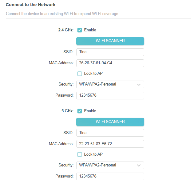 Connect to the Main Network page when the Router is in Range Extender Mode