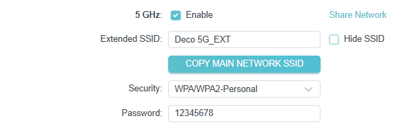 the extended network page of 5GHz band when the Router is in Range Extender Mode