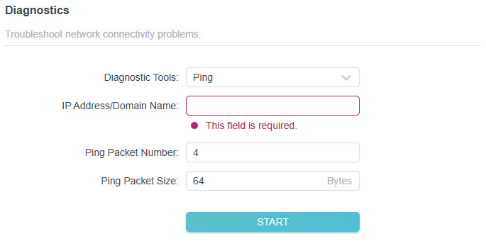 Advanced > System > Diagnostics page when the Router is in Range Extender Mode