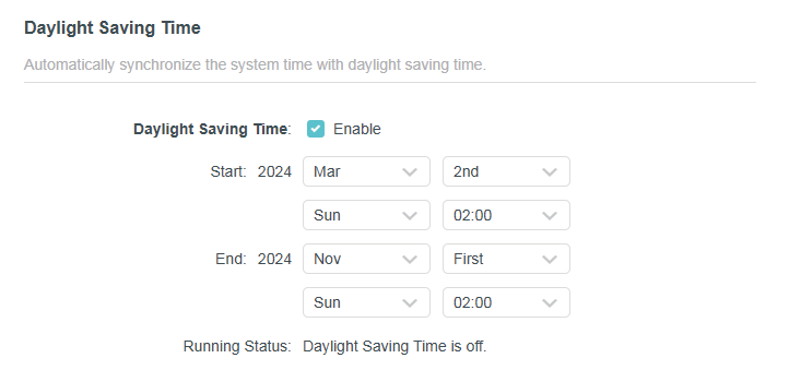 daylight saving time page when the Router is in Range Extender Mode