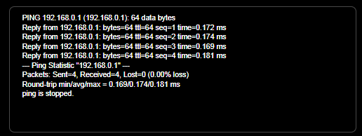 The results of a ping test between the router and the Yahoo server 