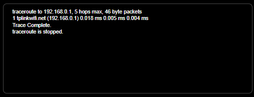 The results of a traceroute test between the router and the Yahoo server 