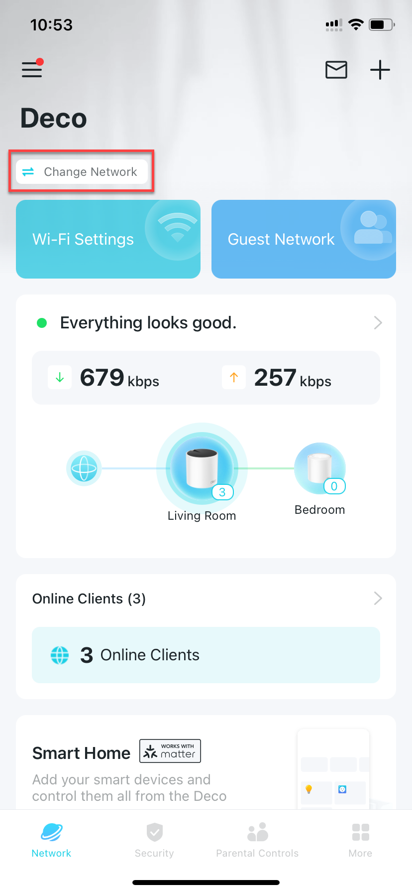 Locate the Change Network button