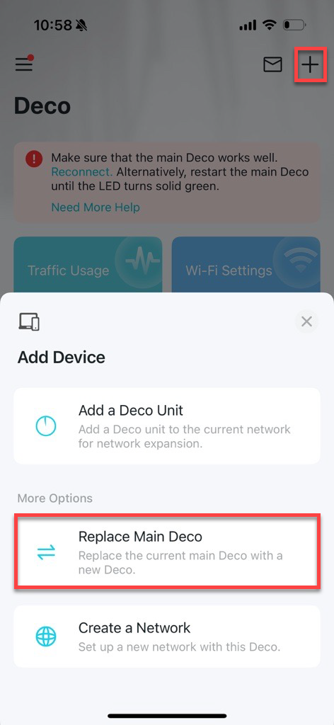 Locate the Add button and the Replace Main Deco option