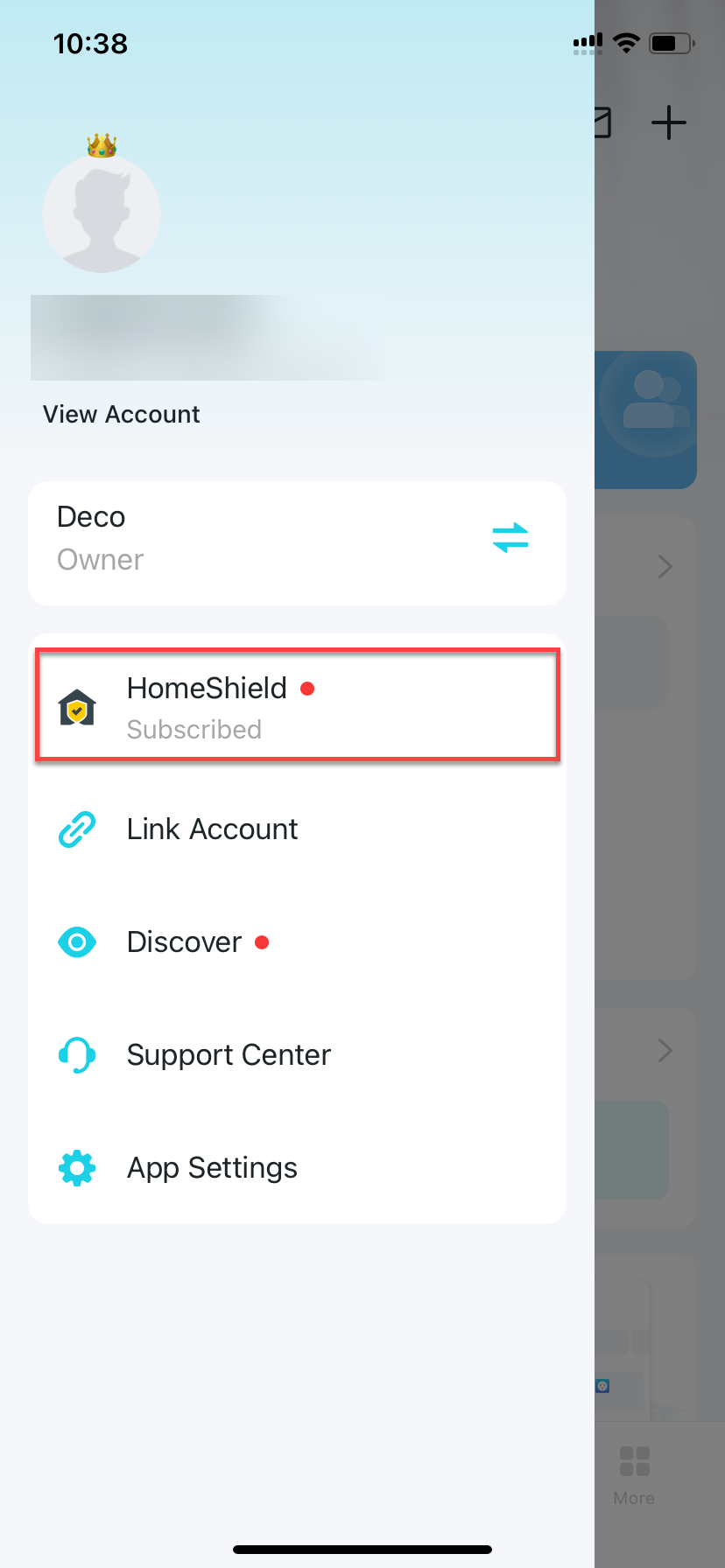Locate HomeShield in the side menu