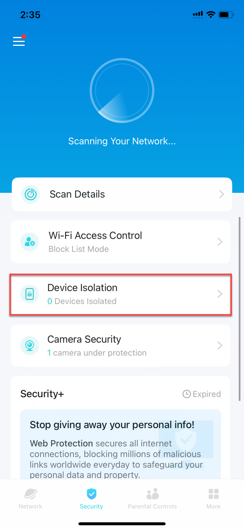 Locate Device Isolation in the Security tab