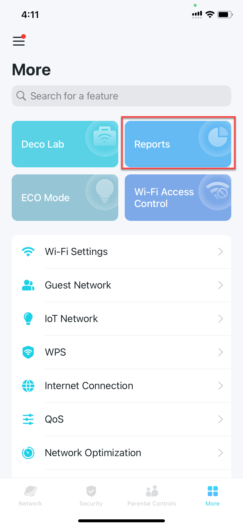 Locate Reports in the More tab