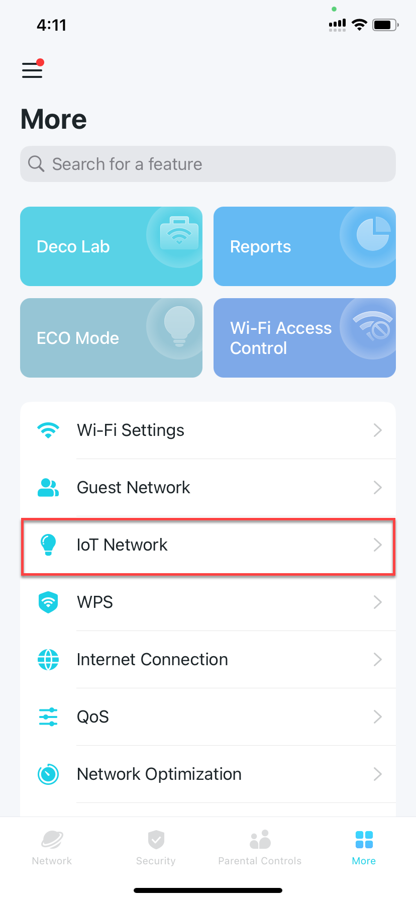 locate IoT Network in More tab