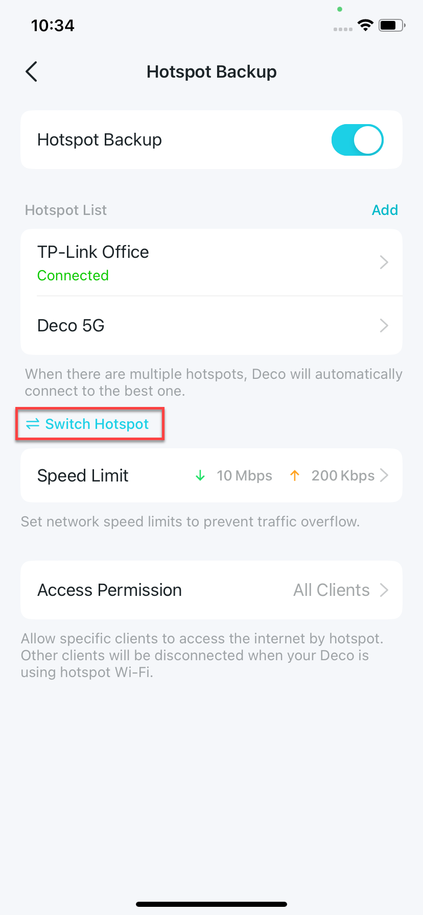 locate Switch Hotspot button
