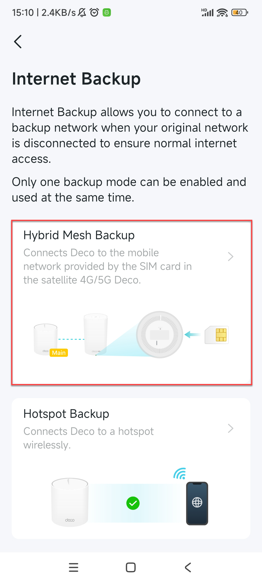 Hybrid Mesh Backup mode selected