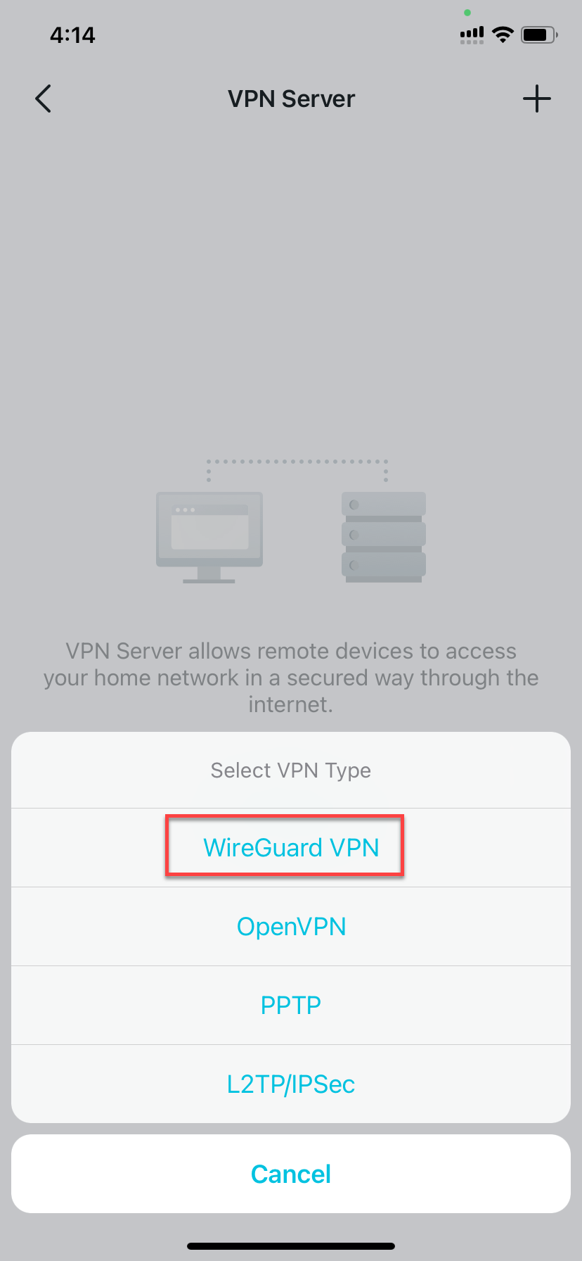 locate WireGuard VPN button
