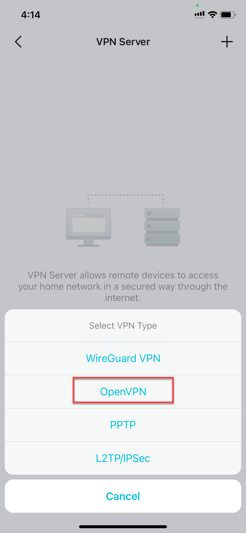 locate OpenVPN button