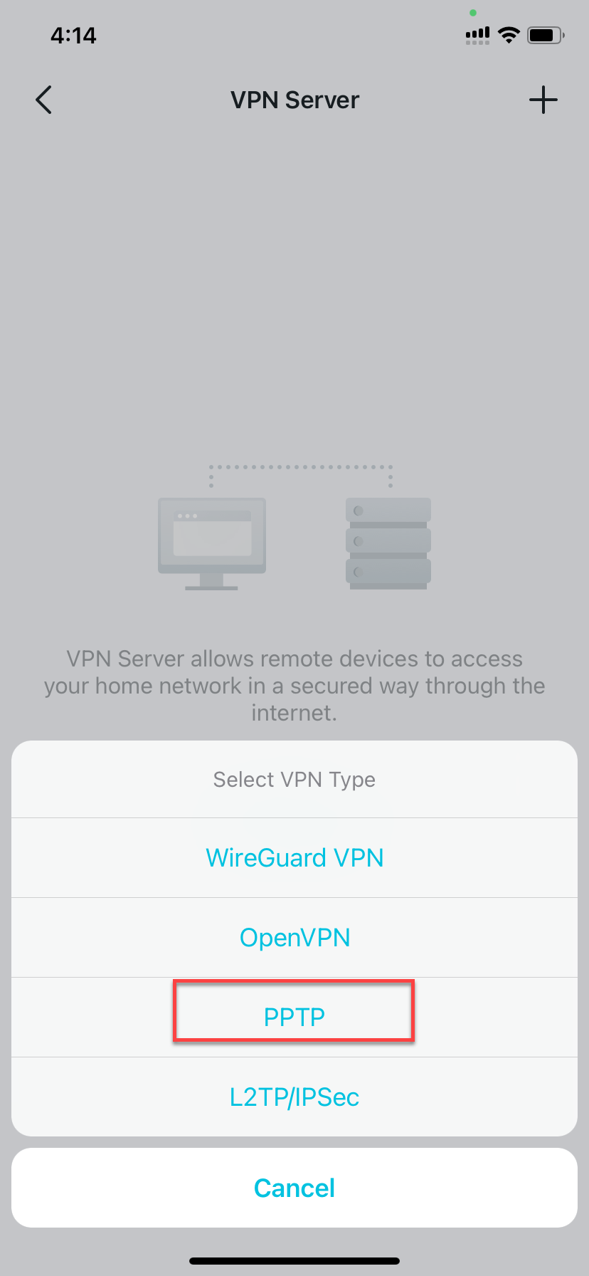 locate PPTP button