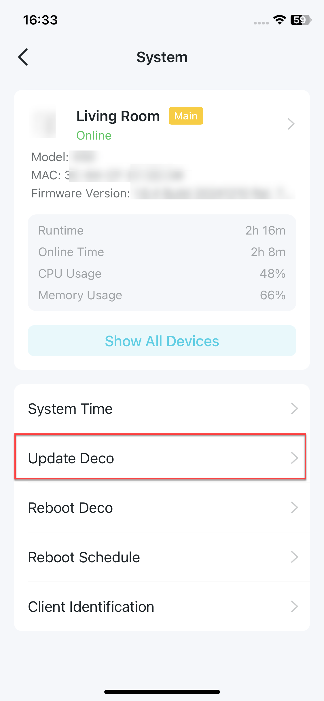 locate update Deco in System page