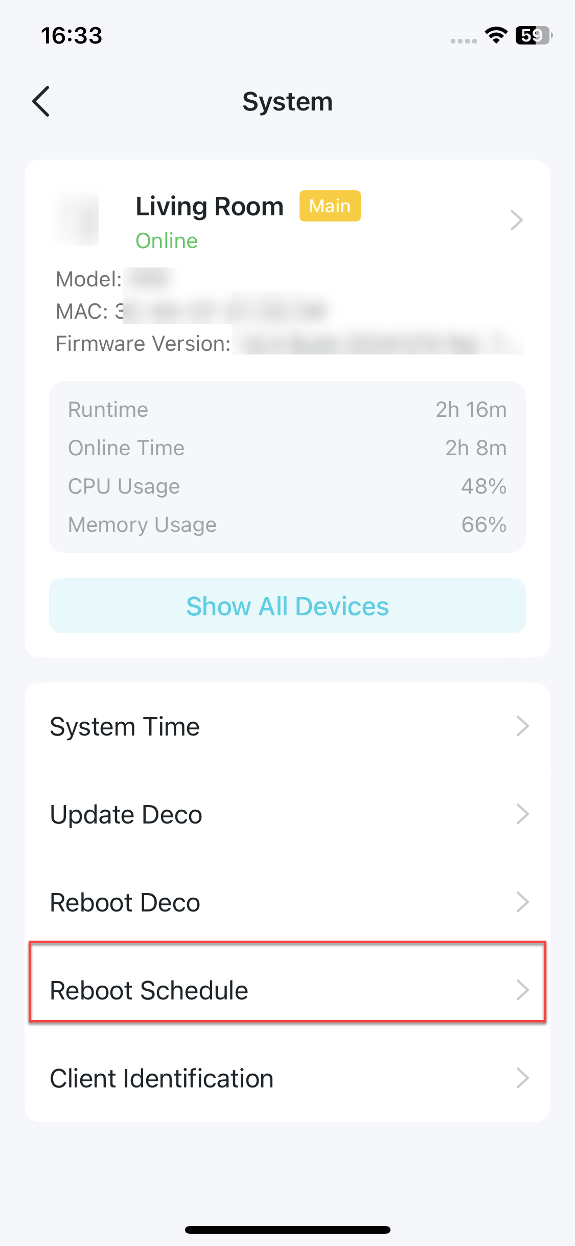 locate Reboot Schedule in System page